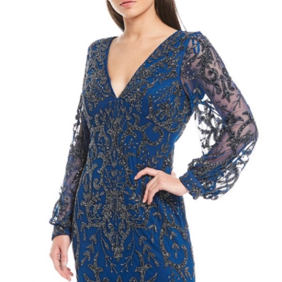 Aidan mattox fully beaded long sleeve V-Neck long gown - Picture 5 of 16